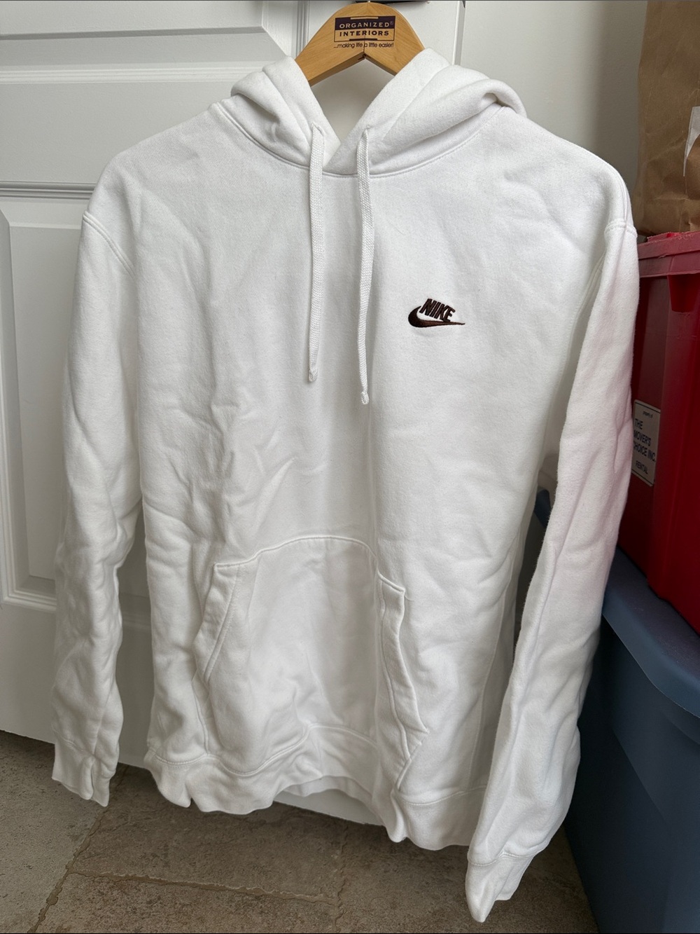 Nike White Pullover Hoodie with Small Black Swoosh